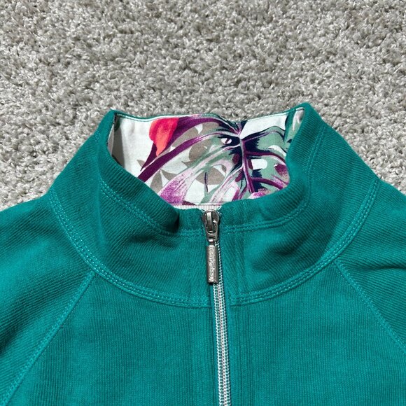 Tommy Bahama Womens Teal Full-Zip Jacket L/G With Floral Lining 98% Cotton 2% Sp - Picture 2 of 11